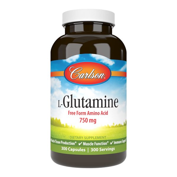 Carlson - L-Glutamine, Free-Form Amino Acid, 750 mg, Muscle Tissue Production, 300 Capsules