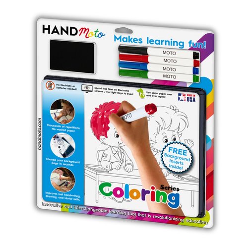 HandMoto Preschool Learning Activities Drawing Board - Dry Erase Board for Kids - Educational Toys for 3+ Year Old - Handheld Tracing Board with 10 Coloring Sheets, 1 Eraser & 4 Markers