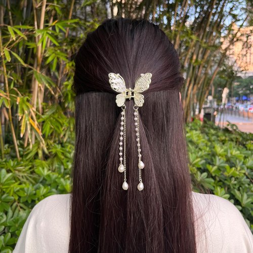VOCOSTE 2pcs Hair Clip, Classic Hollow Butterfly Tassel Hair Clip, Elegant Luxurious Hair Accessories Hair Clip for Women Girls, Gold Tone