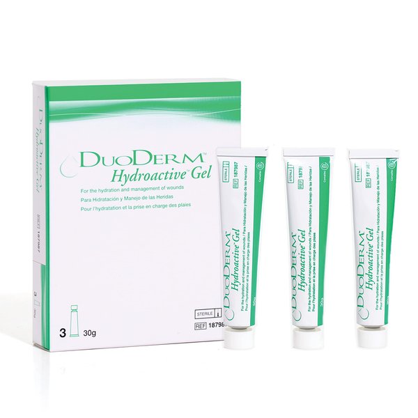 ConvaTec DuoDERM Hydroactive Sterile Gel, 30 Grams Tube for Management of Partial and Full-Thickness Wounds, Aids Autolytic Debridement, 187987, Box of 3 Tubes