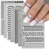 7Pcs Lines Nail Stickers for Nail Art French Tip -Black White Metal Stripes Letter Decals French Nail Design Curved Gel Nail Art Wave Line Polish Manicure Decoration for Women DIY Nail Art Simple Line