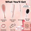 6 Pcs Hair Brush Set with Brush & Combs - Detangling Brush for All Hair Types with Wide Tooth & Tail Comb, Scrunchie & Claw Clip - Hair Care Gift Set with Stickers for Teen Girls, Women & Kids