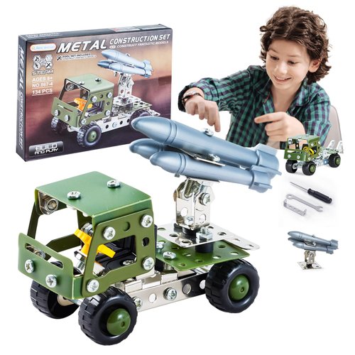 Military Truck STEM Building Toy Set for Boys Age 8-12 - Metal Army Toys Model Car Kits Set - Engineering STEM Kits or Kids 6-8, 8-10 Stem Projects Vehicles 134pcs