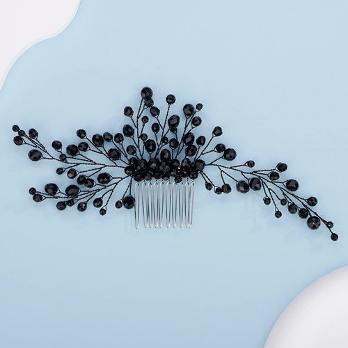 Teyglen Bride Wedding Hair Comb Black Punk Crystal Hair Pieces Hair Accessories Bridal Side Hair Combs for Women and Girls