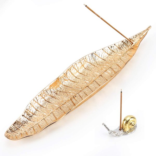 Accmor Incense Holder Set, Leaf and Snail Incense Burner, Incense Ash Catcher, Incense Sticks Holder for Counters, Meditation Room, Yoga, Home, Office, Gold