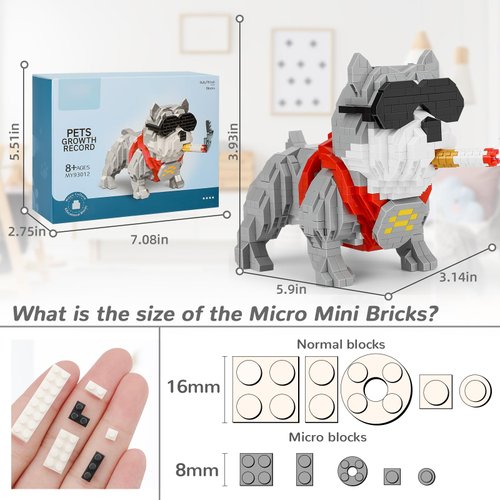 Cute Animal Bully Pitbull Micro Mini Building Blocks Kit, Mini Dog Micro Bricks Building Toys for Adults, Boys Girls, Party Favors for Kids 8-14, Christmas Birthday Gift, Carnival Prizes (998 PCS)