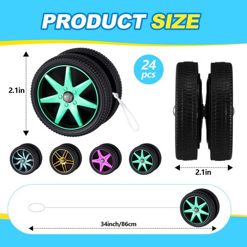 Silipull 24 Pcs Wheel Yoyos for Kids, Plastic Yo-Yo Toys Racing Party Favors Mini Yo Yo for Beginners Adults Teens Birthday Party Favors, Holiday Stocking Fillers, Classroom Prizes, 4 Colors