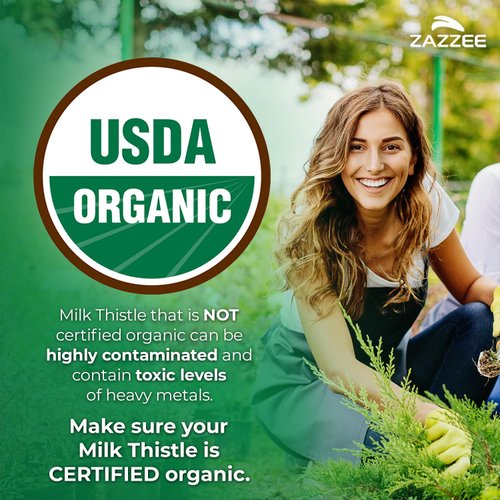 Zazzee USDA Organic Milk Thistle 30:1 Extract, 7500 mg Strength, 90 Vegan Capsules, 80% Silymarin Flavonoids, Healthy Liver Detox & Cleanse Support, 100% Vegetarian, Non-GMO, Made in The USA