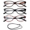 Slim Cat Eye Translucent Tortoise Shell Fashion Reading Glasses for Women 3 Pack with Lanyard +2.00