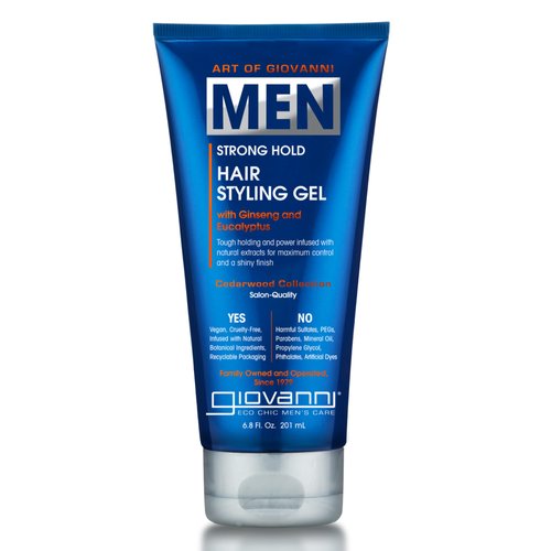 Giovanni Men’s Hair Styling Gel, 6.8 oz., with Ginseng and Eucalyptus, Slicks Hair, Defines Style & Controls Frizz, Provides Shine, Vegan-Friendly, Men’s Cedarwood Collection For All Hair Types