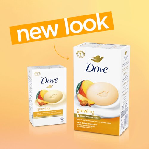 Dove Beauty Bar Soap Glowing Mango & Almond Butters, 6 Bars for Radiant Skin, Illuminates Skin 3.75 oz