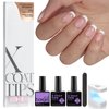 btartboxnails XCOATTIPS French Nails - Extra Short Square Nail Tips with Nail Gel, French Protecing Duo, Nail Lamp, All in One Soft Gel French Tip Press on Nails Gel Extension