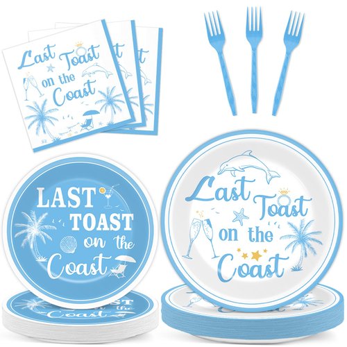 96Pcs Last Toast on the Coast Party Supplies Coastal Bachelorette Paper Plates Napkins Beach Pool Tableware Set Summer Dinnerware for Bridal Wedding Girl Birthday Party Baby Shower Decoration Serve 24