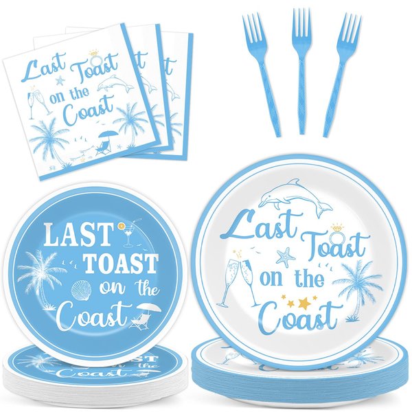 96Pcs Last Toast on the Coast Party Supplies Coastal Bachelorette Paper Plates Napkins Beach Pool Tableware Set Summer Dinnerware for Bridal Wedding Girl Birthday Party Baby Shower Decoration Serve 24