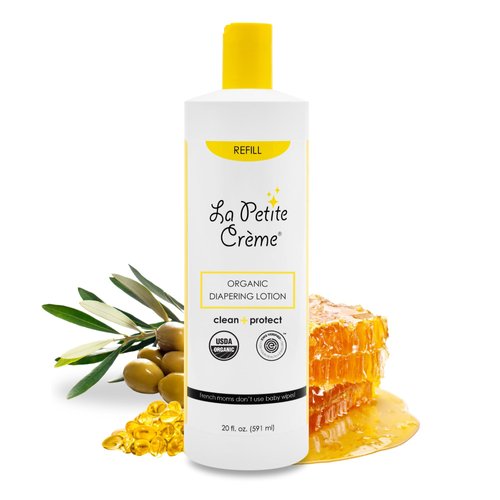 La Petite Creme French Premium Diapering Lotion - Diaper Cream Alternative to Baby Wipes - Gentle Moisturizer & Skin Cleanser with USDA Certified Organic Ingredients - Baby Essentials (20 oz)