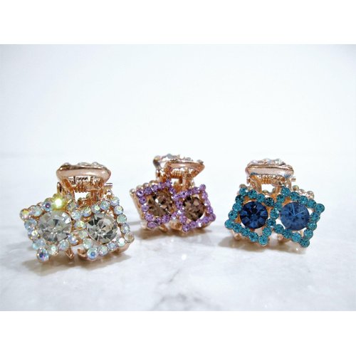 Generic Small mini rose gold double diamond hair claw clip with crystals (Primary color: Clear), 1 Count (Pack of 1)