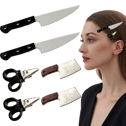 KuuGuu 6 PCS Mini Knife Hair Clip Creative Punk Hip Hop Tableware Acrylic Knife Hair Claw Clips Duckbill Clip Cute Barrettes Halloween Party Cool Hair Accessories for Women Girls （3 Style）