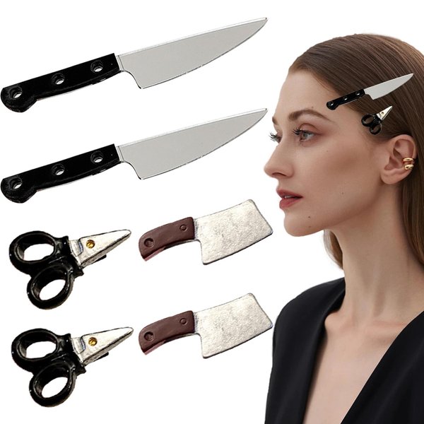 KuuGuu 6 PCS Mini Knife Hair Clip Creative Punk Hip Hop Tableware Acrylic Knife Hair Claw Clips Duckbill Clip Cute Barrettes Halloween Party Cool Hair Accessories for Women Girls （3 Style）