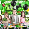 KimaruLZ Video Game Birthday Party Decorations - 108Pcs Green Gamer Gaming Party Supplies For Boys Birthday Party - Birthday Backdrop, Table Cover, Hanging Swirls, Cupcake Topper, Cake Topper, Balloon