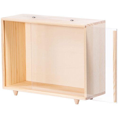 Useekoo Wooden Display Case for Collectibles, Wood Gift Box Storage Container with Handle and Slide Acrylic Lid, Shadow Box Unfinished Rustic Desktop Box for Dolls, Collections 10.4'' x 3.6'' x 8''