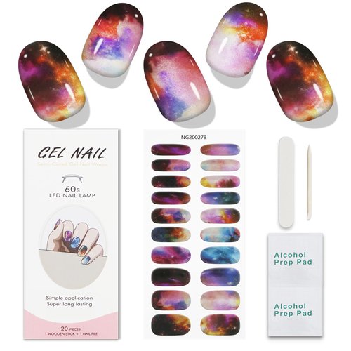 JMEOWIO Semi Cured Gel Nail Strips Colorful Sky Gel Nail Stickers Nail Supplies Nail Art Design Decoration Accessories