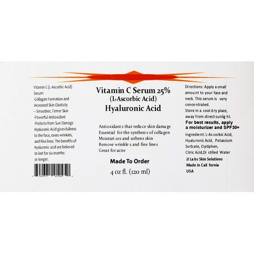 Vitamin C Skin Serum 25% (L-ascorbic Acid) with Pure Hyaluronic Acid Anti Aging Serum (4oz)