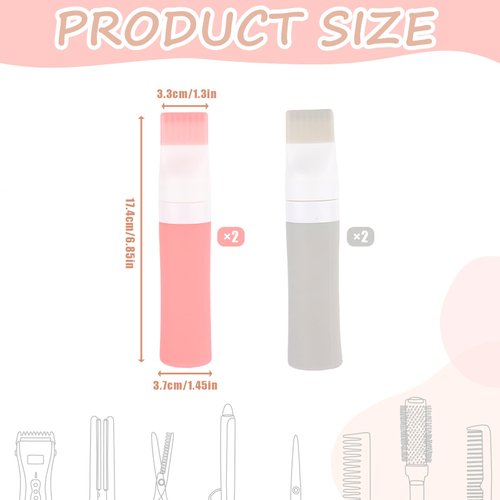 PEUTIER 4-pack of 2.8oz Soft Silicone Hair Root Comb Applicator Bottles for Hair Oil, Hair Dye, Hair Oiling, Scalp Oil Application with Brush (Pink & Grey)
