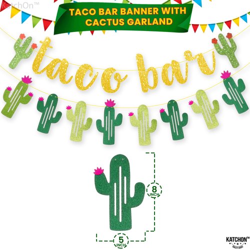 KatchOn, Glitter Taco Bar Banner - 2 Strings, Pre-Strung | Taco Bar Sign with Cactus Banner | Taco Bar Decorations | Fiesta Party Decorations, Cactus Party Decorations | Cinco De Mayo Decorations