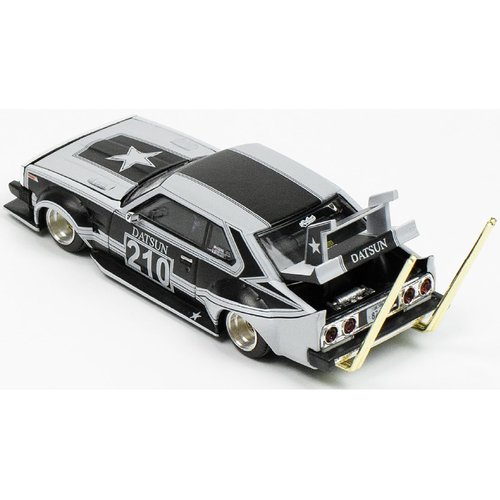 C210 Bosozoku Style RHD (Right Hand Drive) #210 Matt Black and Silver 1/64 Diecast Model Car by Pop Race PR640073