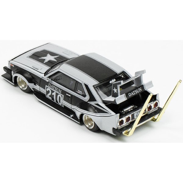 C210 Bosozoku Style RHD (Right Hand Drive) #210 Matt Black and Silver 1/64 Diecast Model Car by Pop Race PR640073