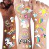 128+ PCS Groovy Unicorn Rainbow Temporary Tattoos, Glitter Flash Silver Pride Fake Tattoos For Kids Boys Girls Birthday Party Favors Supplies, Cartoon Metallic LGBT Face Tattoo Sticker Party Supplies