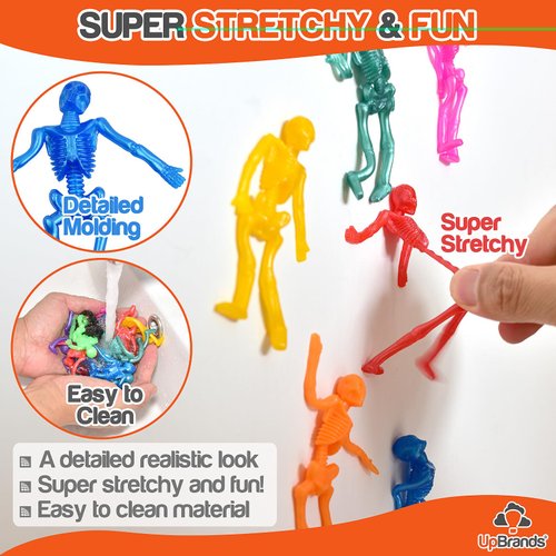 UpBrands 48 Stretchy Toys, Party Favors for Kids Halloween Skeletons, 12 Colors Bulk Set, Kit for Easter Egg Basket Stuffers, Goodie Bags, Pinata Filler, Small Toys Classroom Prizes
