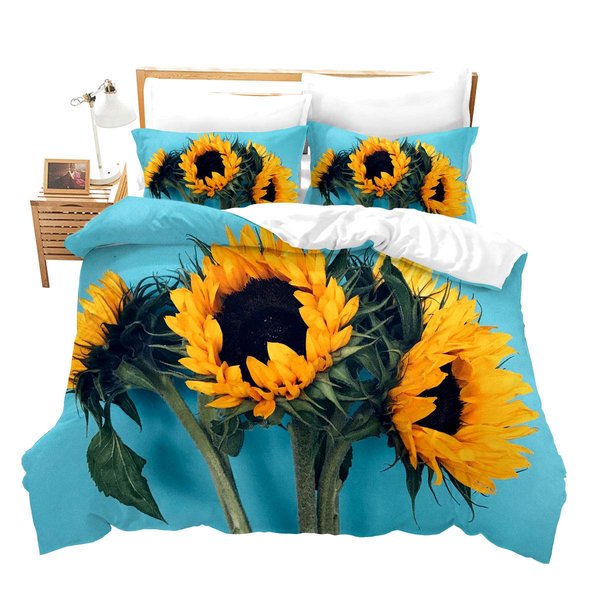 Feelyou Sunflower Duvet Cover Set Full Size for Teens 3D Printed Floral Bedding Set Garden Theme Comforter Cover with 2 Pillowcases Soft Microfiber Zipper Unique 3 Pcs Bright Yellow Lightweight