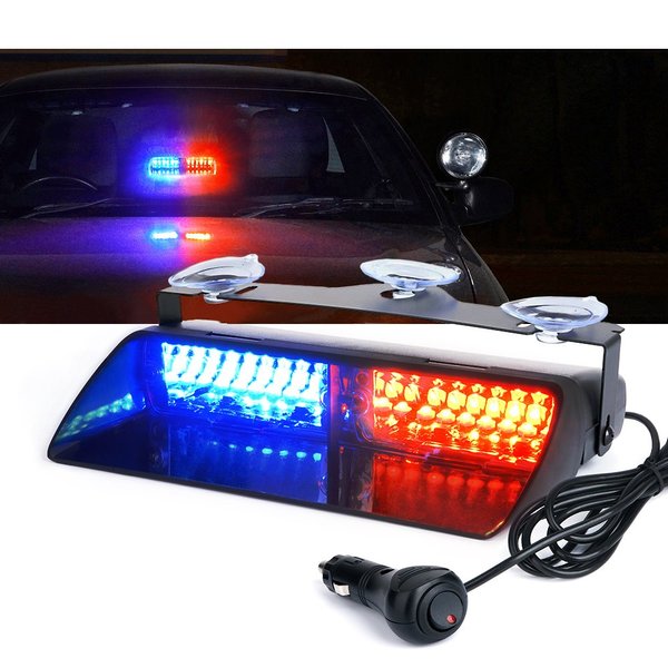 Xprite LED Red Blue Windshield Dash Emergency Strobe Lights w/Suction Cups for Police Law Enforcement POV Vehicles Trucks Rear Deck Hazard Warning Flashing Traffic Light (Others Color Available)