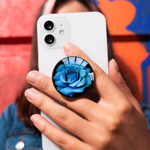 Ksadiye Translucent Clear Phone Grip with Expanding Kickstand,Cell Phone Collapsible Stand Blue Rose Flower Design for Smartphones