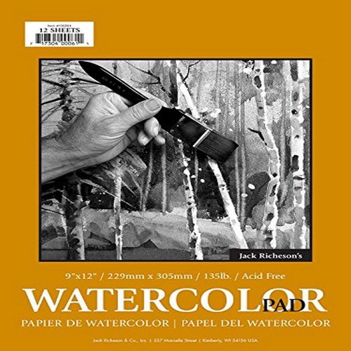 Jack Richeson 135# CP 9 x 12, 12 Sheet Watercolor Paper Pad, 9" x 12"