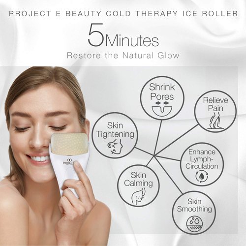Ice Roller Cold Therapy by Project E Beauty | Reduce Under Eye Puffiness & Dark Circles | Tightens & Firms Skin | Diminish Wrinkles | Pain Relief | Muscle Soreness | Redness (Face & Body Roller)