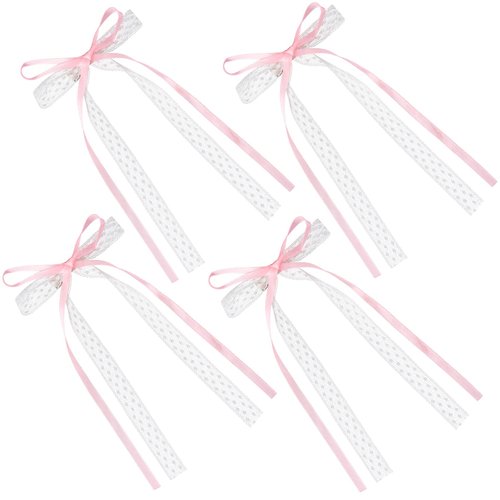HINZIC 4pcs Coquette Lace Bows Pink White Bow Hair Clips with Long Tail Cute Bowknot Ribbon Snap Barrettes Christmas Wedding Prom Valentines Decorative Accessories for Women Teen Rapunzel