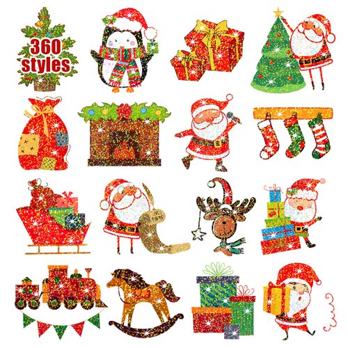 Partywind 24 Sheets Glitter Christmas Temporary Tattoos, 360 Styles Christmas Kids Stocking Stuffers for Party Supplies Favors, Surprise Christmas Countdown Calendar Goodie Bag Fillers