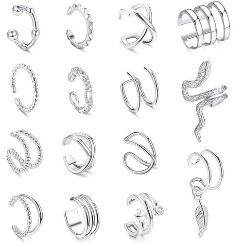 CASSIECA Women's Adjustable Non-Piercing Ear Cuffs Earrings Clip On Cartilage Helix Wrap Ear Jewelry Set