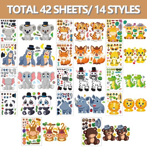 42 Sheets Make Your Own Safari Animals Stickers Make A Face Stickers for Kids Toddlers DIY Craft Activities Kids Jungle & Zoo Party Favors Supplies