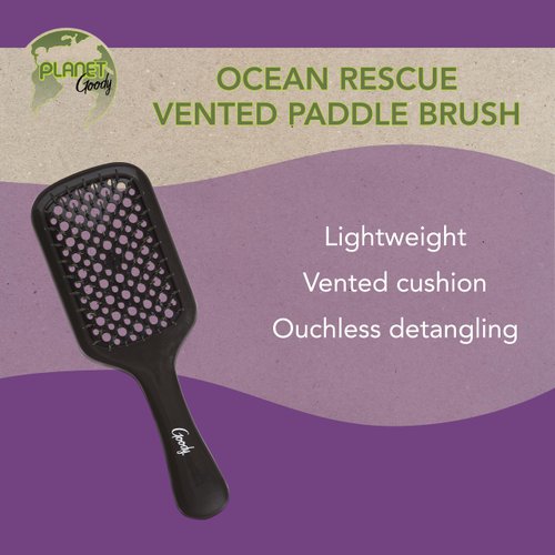 GOODY Planet Vented Paddle Brush,Black - Detangler Comb for Thick,Curly & Fine Hair - Pain-Free Hair Accessories for Women,Men,& Kids - Removes Knots & Tangles - Ocean Rescue Recycled Plastic