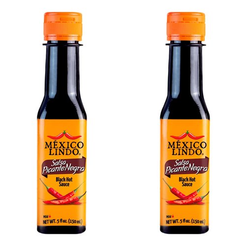 Mexico Lindo Picante Negra Hot Sauce | Light & Spicy | 8,400 Scoville Level | Great with Asian Food, Seafood & Meat | 5 Fl Oz Bottle (Pack of 2)