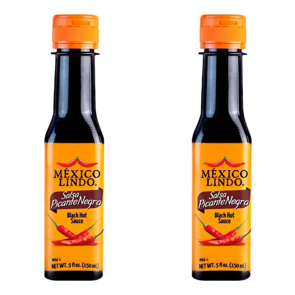 Mexico Lindo Picante Negra Hot Sauce | Light & Spicy | 8,400 Scoville Level | Great with Asian Food, Seafood & Meat | 5 Fl Oz Bottle (Pack of 2)