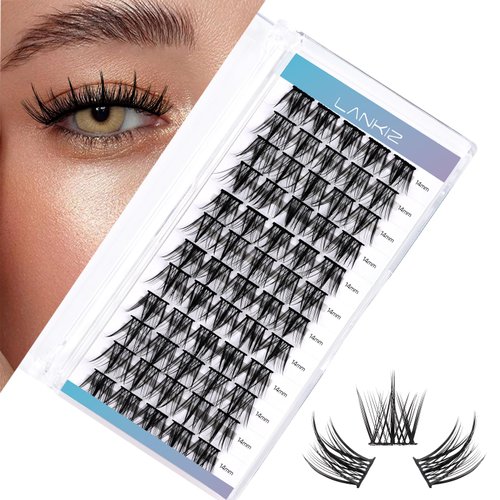 LANKIZ Lash Clusters DIY Lash Extensions Individual Lashes Natural Eyelash Clusters Extensions Soft and Lightweight Resuale Wide Band Cluster Lashes for Home Use (C02,C-14mm)