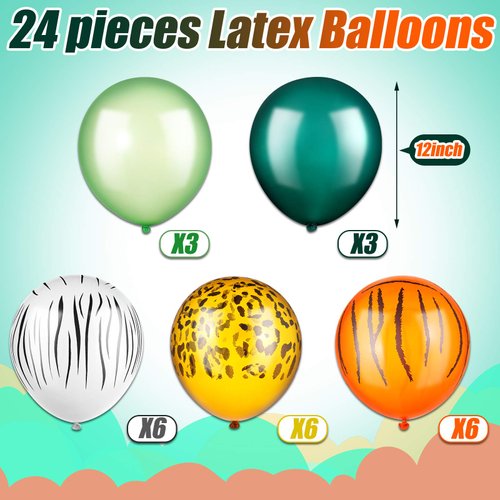 Liliful 24 Pieces Jungle Balloons 12 Inch Jungle Safari Balloons Animal Print Balloons Jungle Safari Theme Party Decorations Jungle Theme Party Supplies (Fresh Color,Animal Print Style)