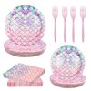 LMJUNZZ 120 Pieces Mermaid Scale Birthday Party Tableware Set - Includes Plates, Napkins, Forks - Ocean Themed Decorations for Girls Party - Ideal for 30 People