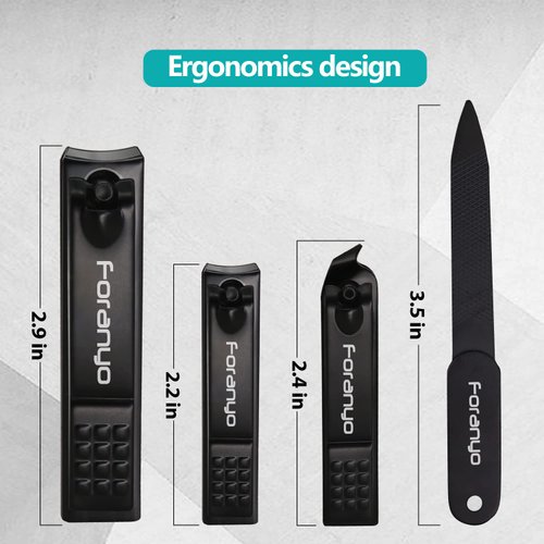 Foranyo Nail Clipper Set - 4 Pack Nail Clippers for Men Women, Stainless Steel Fingernail & Toenail Clippers Nail Cutter Set with Metal Tin Box for Thick Nails [Black]