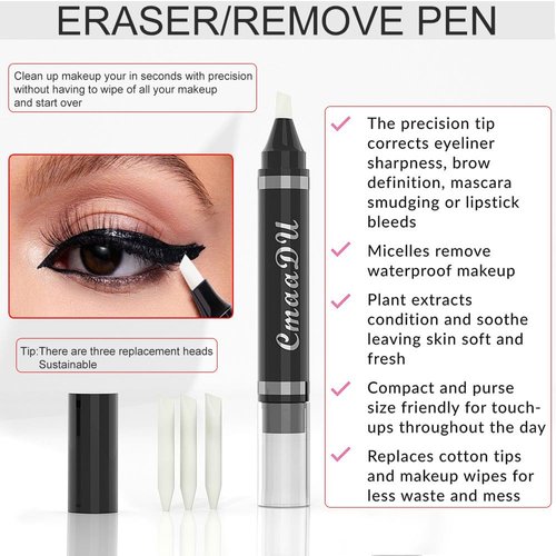 GHFCZOO Makeup Remover Eraser Pen - Quick Fix Corrector for Eyes, Lips, Face, Eyeliner & Mascara with 3 Replacement Heads
