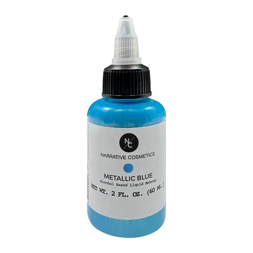 Narrative Cosmetics Metallic Alcohol Airbrush Paints - 2 fl oz, Skin Safe, Quick Dry, Waterproof, Sweatproof, Transferproof Liquid Makeup for Bodypainting, Theater, FX Makeup - Metallic Blue